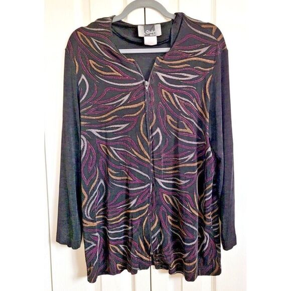 SLINKY BRAND Medium‎ Colorful Zip Up Jacket M Lightweight Stretch Knit Topper - Picture 8 of 8